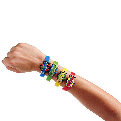 Novelty Assorted Full Color Comic Graphic Logo Rubber Wristbands Pack Of 12