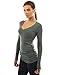 PattyBoutik Women Raglan V Neck Ruched Sides Top (Grayish Green Small)