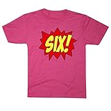 Happy Family Clothing Big Girls' Hot Pink Superhero Sixth Birthday T-shirt