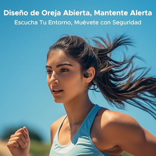 DOOGEEEco BoneBeatRunRay Auriculares Conduccion Auriculares Deportivos Inalámbricos Open-Ear con Luz LED Seguridad Auriculares Impermeables IP66 10h Autonomía Carga Rápida para Correr Gimnasio-Negro