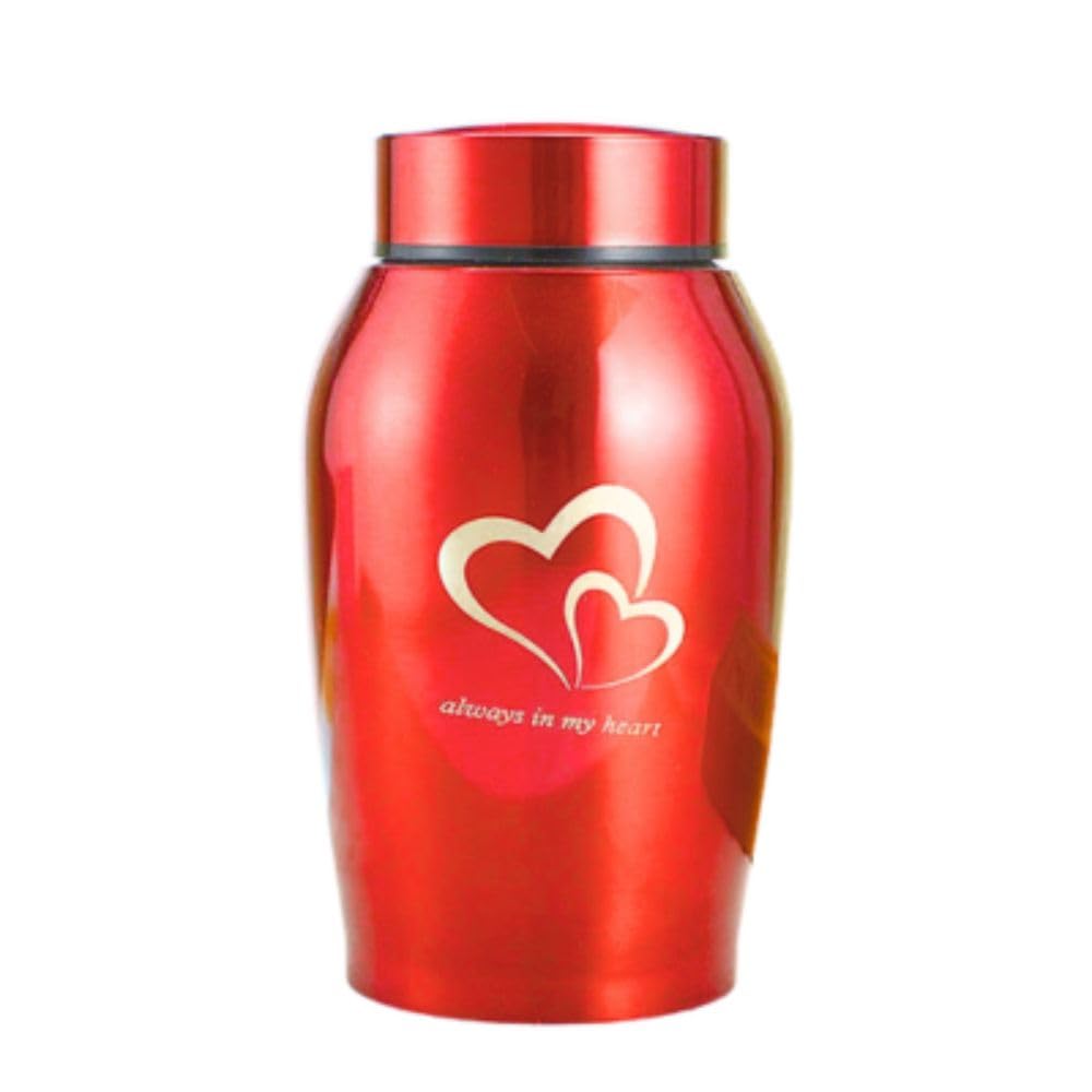 Exclusive pet urn, for dogs, cat and pets I Stainless steel 18cm tall with a secure screw-tight cap Keepsake Urn I Elegant remembrance gift and home display for a dignified tribute (Metallic Red)