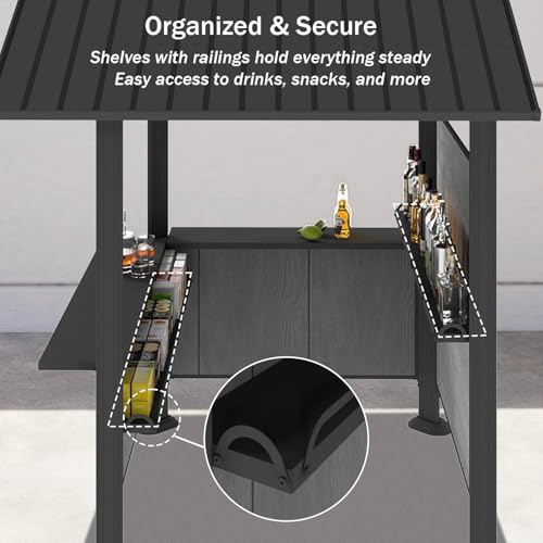 Domi 9.4x6.2 FT Outdoor Bar & Entertainment Center, Hardtop Grill Gazebo with Serving Counter & Storage Shelves for Party, Gathering & Entertaining, Grey image 23