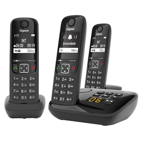 Gigaset AS690A Trio 3 DECT-Telefone mit Anrufbeantworter, Schwarz