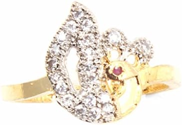Lady touch American Diamond Ruby Peacock Designer Gold Platinum Plated Ring for Girls and Women