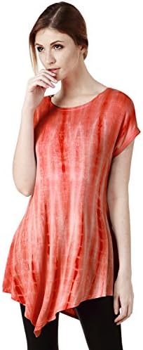 Elbon Boutique Womens Comfy Tie Dyed Loose Tunic Top With Various Hem B_ORANGE 3XL