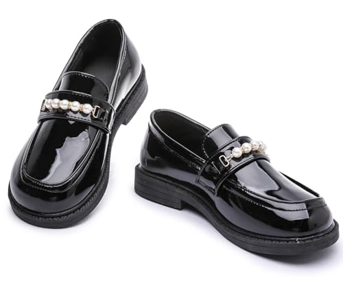DADAWEN Toddler Little Kid Girls Loafers Slip On Flats Casual Boat Shoes Round Toe Wedding Church School Uniform Dress Shoes Black US Size 8.5 M Toddler at Amazon