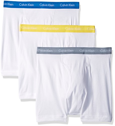 Calvin Klein Men's Underwear 3 Pack Cotton Classics Boxer Briefs, White/Brandeis/Illumine/Flint Grey, Medium