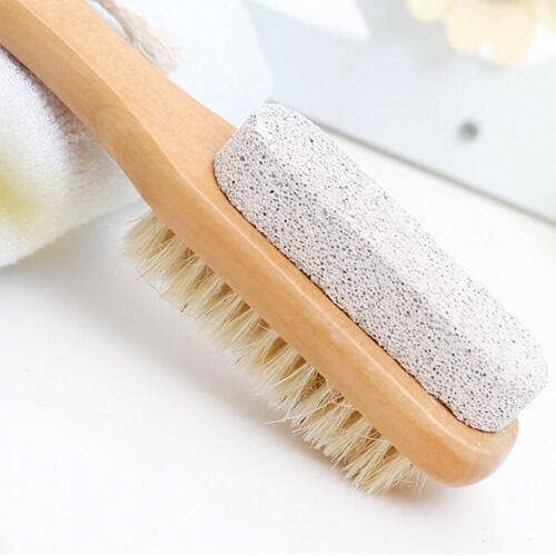 Onlineforu LTD Foot Scrub Brush with Natural Pumice Stone – Wooden Body Brush for Exfoliating Dead Skin, Callus & Hard Skin Remover, Pedicure Tool, Shower & Bath Brush for Men and Women