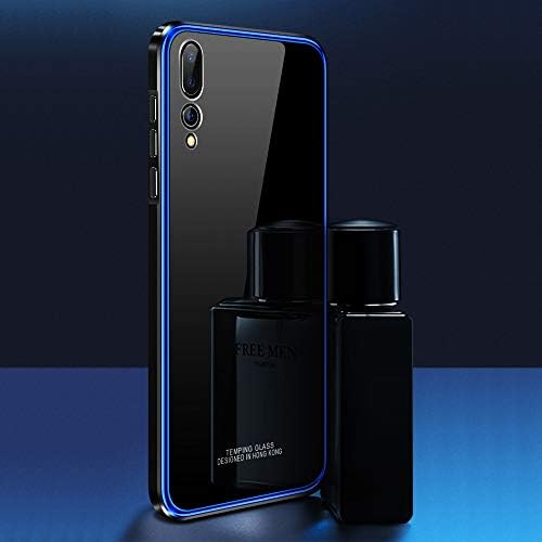 Huawei P20pro Case,Ckeyizu Slim Metal Bumper Frame with Tempered Glass Back Cover, Shockproof Anti-Scratch Hard Case for Huawei P20 pro (Blue Frame, P20 pro)