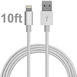 Cable, JOOMFEEN 10ft Nylon Braided Extra long 8pin USB Cord Cable Charger Wire For Apple iPhone se 7 7plus 6s 6s+ 6plus 6, 5s 5c 5, iPad Air mini 1/2/3, iPad 4, iPod 5, and iPod 7 - Silver