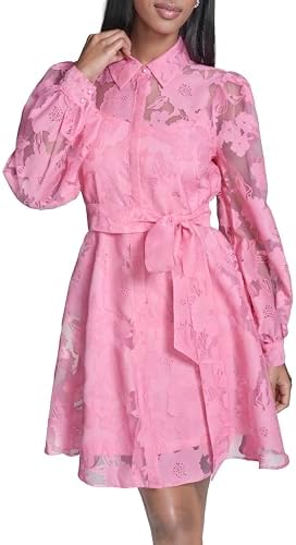 karl lagerfeld paris women's puff-sleeve belted a-line dress KARL LAGERFELD Paris Women's Short Puffed Sleeve V-Neck Hanky Hem Belted Midi Dress, Teaberry Combo, 2 at Amazon Women's Clothing store