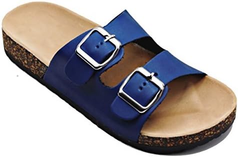 Women Soft Foam Cork Sandal Footbed Double Strap Flat Sandal (11, Blue)