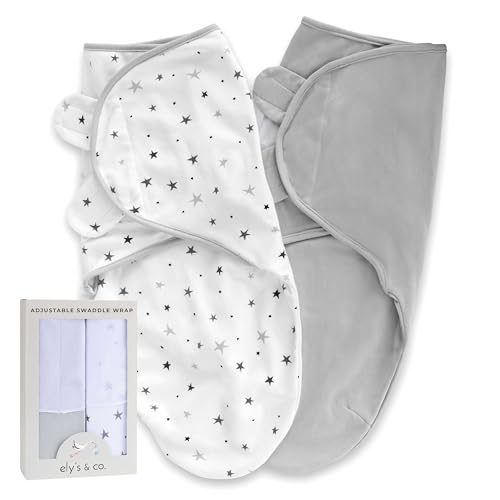 Ely's & Co. Adjustable Swaddles for Newborn, Baby Swaddles 0-3 Months, Swaddle Sack for Baby Girl/Boy, 2 Pack (Grey Star)
