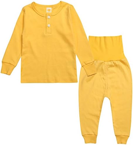 LQVOG Kids Boys Girls Pajamas Set 100% Cotton Toddler Long Sleeve Sleepwear Pjs Set (18-24M, yellow)