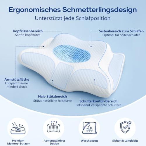 Nackenkissen zum Schlafen, 2-in-1 Ergonomisches Nackenstützkissen