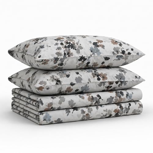 Tribeca Living 300 Thread Count Cotton Extra Deep Pocket Printed Sheet Set, Queen, Lisbon Grey/Multi