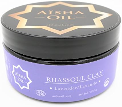 100% Pure Organic Moroccan Rhassoul Clay Aisha Oil - Hair, Face, Body Mask (250ml - 8fl/oz, Clay Lavender)
