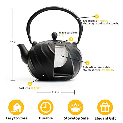 Stovetop Tea Kettle, TOPTIER Japanese Cast Iron Tea Kettle with Infuser