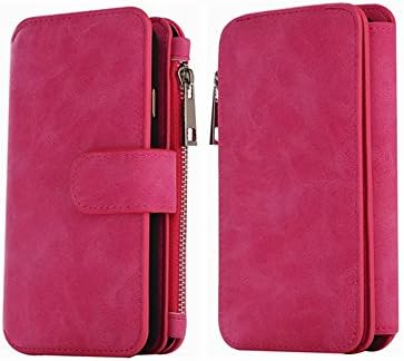 Galaxy S8Plus Deteachable Wallet Case, DiGDry PU Leather S8 Plus Case with Zipper Cash Storage 14 Flip Card Holder Magnetic Detachable Back Cover Shell for Samsung Galaxy S8 Plus (14Card-Rose)