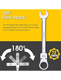 REXBETI Juego de 12 llaves métricas de cabeza flexible de 8 a 0.748 in, juego de llaves combinadas de acero cromo vanadio con funda de molde de soplado resistente