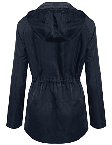 Elever Women's Detachable Hooded Drawstring Anorak Military Utility Jacket Dark Blue XXL