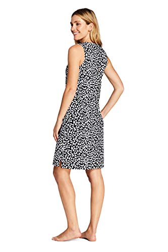Lands' End Women's Cotton Jersey Sleeveless Swim Cover-up Dress Print X-Large Black Snow Leopard