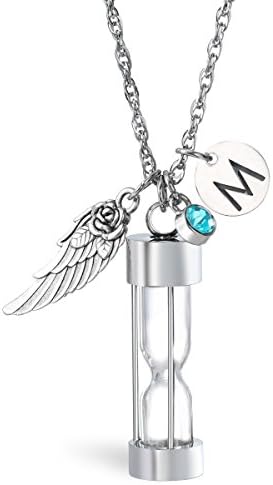Hourglass cremation jewellery for Ashes Angel wing Initial Urn Necklace with Birthstone ashes Holder Keepsake