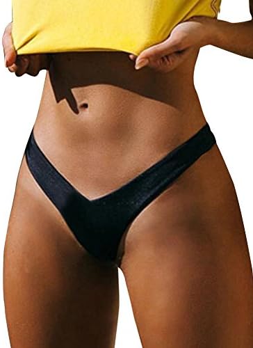 Sexy Brazilian V Style Summer Beachwear Bikini Bottom Thong Swimwear (Tag S -- US 2-4, Black)
