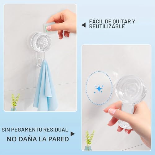 Luxear Ganchos Ventosa de Baño para Toallas 6 Piezas Colgador Ventosa para Toallas Albornoz, Perchero Ventosa Giratorio, Percha Ventosa Resistentes para Cocina Baño Pared Azulejos Vidrio, Transparente | Rotating Suction Cup Hanger for Towels, Bathrobe, Heavy Duty Hanger for Kitchen Bathroom Wall Tiles Glass, Transparent