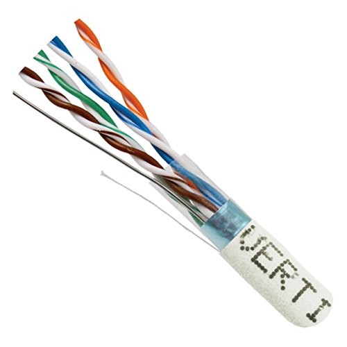 Vertical Cable Cat5e, 350 MHz, Shielded, 24AWG, Solid Bare Copper, 1000ft, White, Bulk Ethernet Cable