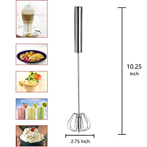 Set of 2 Stainless Steel Whisk 8 Inches and 10 Inches,Kitchen Balloon Hand Stainless Whisk Set for Blending Whisking Beating Stirring by Ouddy,Push Whisk,Egg Whisk - Thumbnail 2
