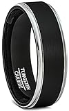 Duke Collections 6mm Black Tungsten Ring Brushed Silver Step Edge Comfort Fit