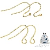 14K Gold Earring Hooks Real Hypoallergenic 100Pcs Ball Dot Ear Wires + Fish Hooks Jewelry Making Supplies Findings with 100Pcs Clear Rubber Earring Backs for DIY Jewely