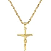 Vanociike 18K Gold Plated Cross Pendant with 3mm 22" Rope Chain for Men Catholic Jesus Cross Pendant
