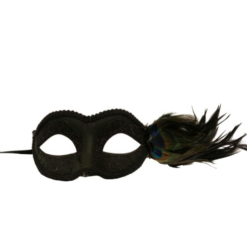 Black Venetian Half Feather Mask (style varies)