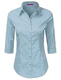 LA BASIC Women's Simple Slim Fit 3/4 Sleeve Button Down Point Collar Shirt