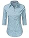 LA BASIC Women's Simple Slim Fit 3/4 Sleeve Button Down Point Collar Shirt