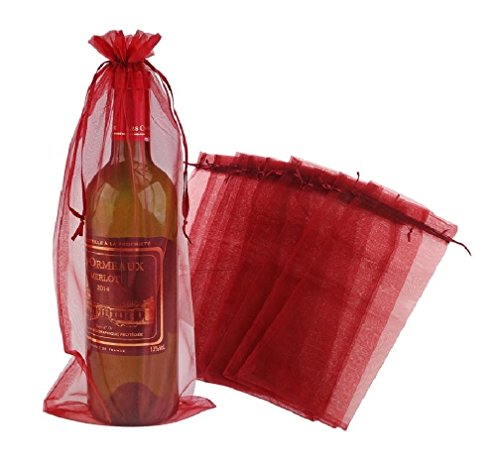 Wuligirl 20pcs Drawstring Organza Wine Bottle Bag 5.5 by 14.5 Inch Wine Red Reusable for Baby Shower Wedding Favors Dresses Festive Packaging Shampoo Bottle Gift Bags(20pcs Wine Red)