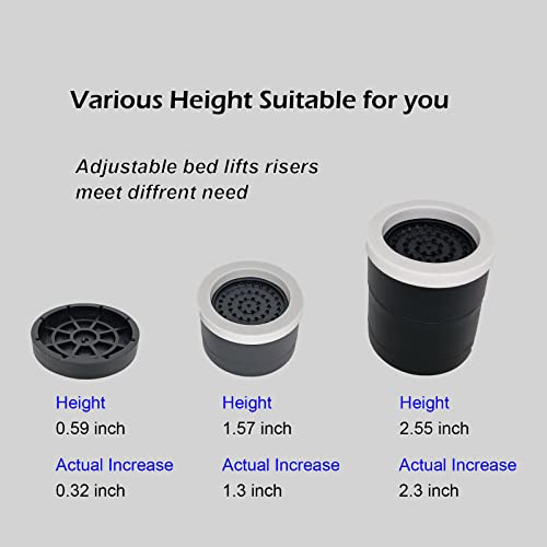 JONHWI Round Bed Risers, 1.3 Inch Heavy Duty Adjustable Furniture
