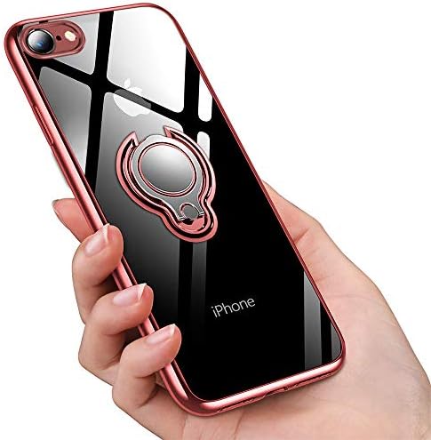 Iphone8 ケース Iphone7 ケース Iphone Se2 ケースリング付き 透明 Tpu 耐衝撃 クリア 軽量 薄型 擦り傷防止 磁気カーマウントホルダー車載ホルダー対応 全面保護 滑り防止 アイフォン8ケース 一体型 人気 防塵 携帯カバー高級感 オシャレ ストラップホール付き ローズ