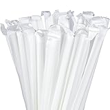 TecUnite 500 Pack Clear Straws PLA Plastic Biodegradable Straws Disposable Wrapped Drinking Straw, 8 inch