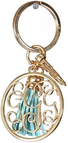 Initial Jewelry Personalized Monogrammed Alphabet Initial Letter Keychain, Key Ring, Bag Charm w/ Tassel (H-Gold)
