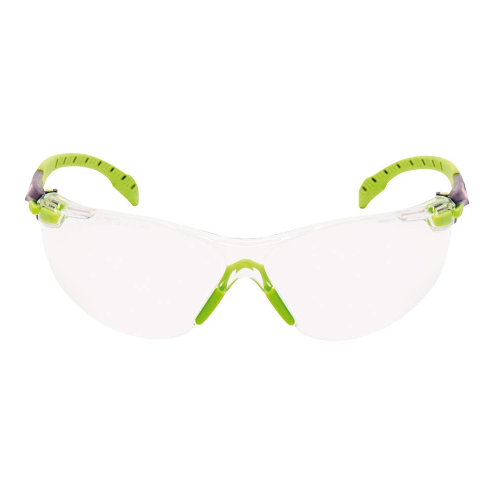 3M Solus Safety Glasses, Green/Black frame, Scotchgard Anti-Fog, Clear Lens, S1201SGAF-EU