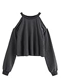 Romwe Women’s Raw Hem Open Cold Shoulder Top Long Sleeve Heathered Pullover Tee Shirt