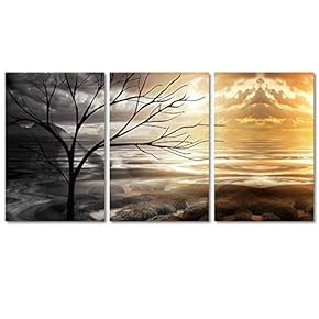 Canvas Wall Art Colorful Abstract Cloud Tree Painting Artwork for Home Prints Framed - 16"x24" x 3 Panels