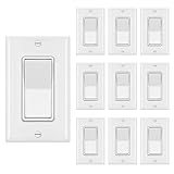 [10 Pack] BESTTEN Single Pole Decorator Wall Light Switch with WallPlate, 15A 120/277V, On/Off Rocker Paddle Interrupter for LED and other lamps, UL Listed, White