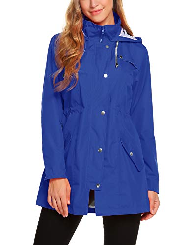 ZHENWEI Womens Lightweight Hooded Waterproof Active Outdoor Rain Jacket Blue XXL