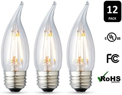 12-Pack ARCHIPELAGO Dimmable LED Filament Candelabra (CA10) Light Bulb, Clear Glass, 2 Watt, Medium Base (E26), 2400K (Soft White), Omnidirectional, UL Listed