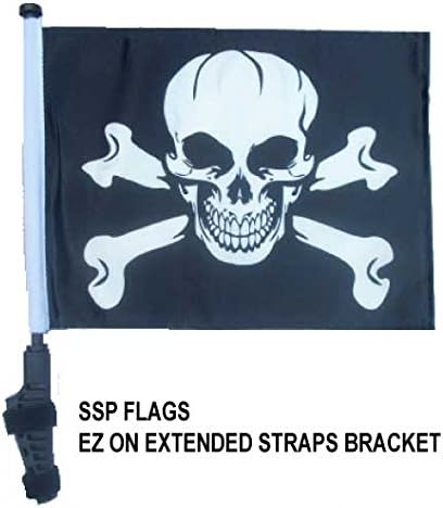 SSP FlagsPirate/Jolly Roger Flag EZ On & Off Extended Straps Bracket for UTVs or Wide Bar Golf Carts …