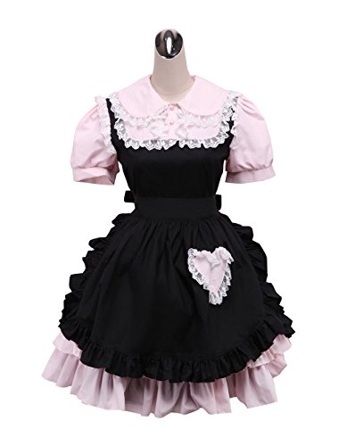 antaina Black and Pink Cotton Ruffle Lace Victorian Maid Lolita Cosplay Dress